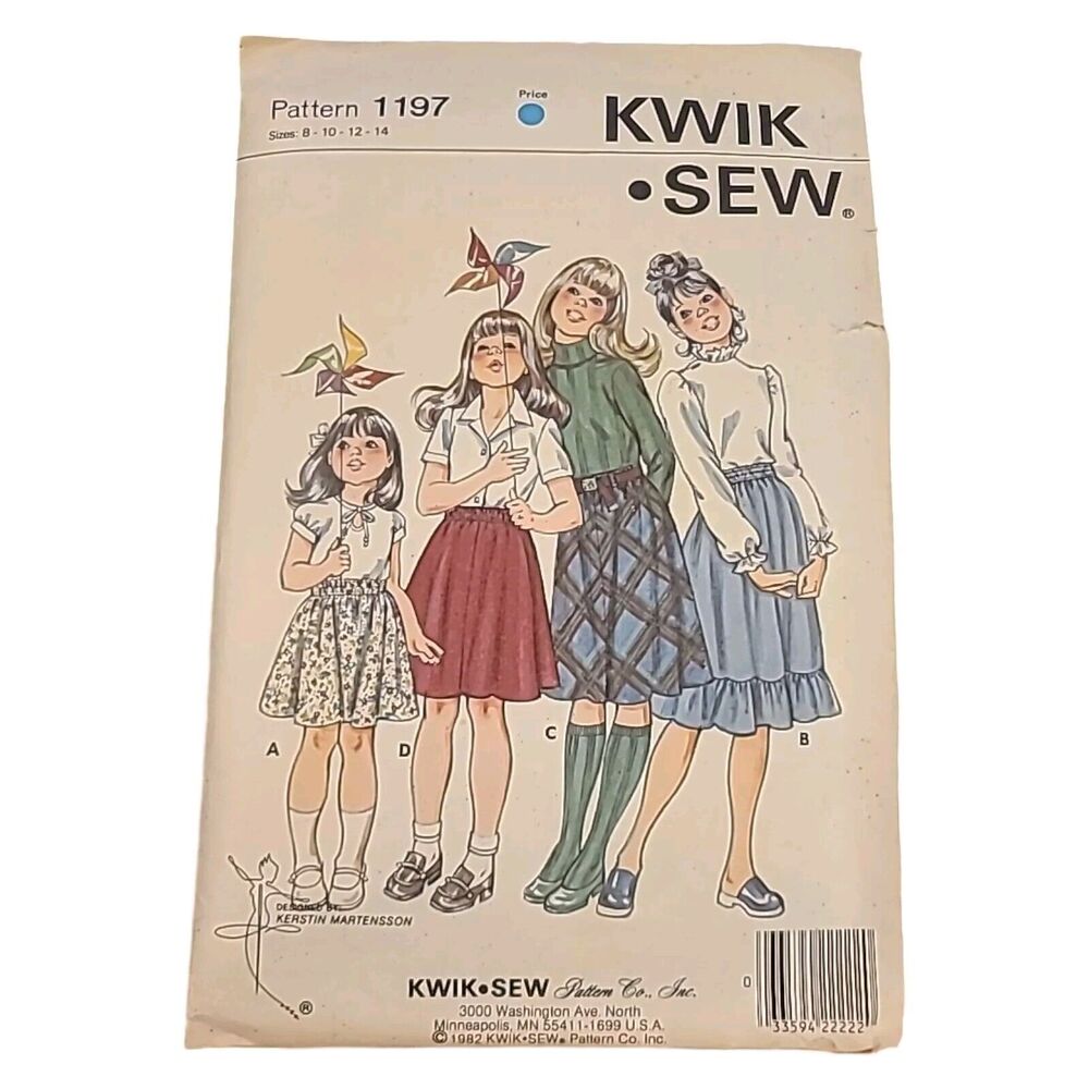 8-14 girls Kwik Sew vtg 1980/90s pull-on ruffle‎ prairie skirt sewing pattern
